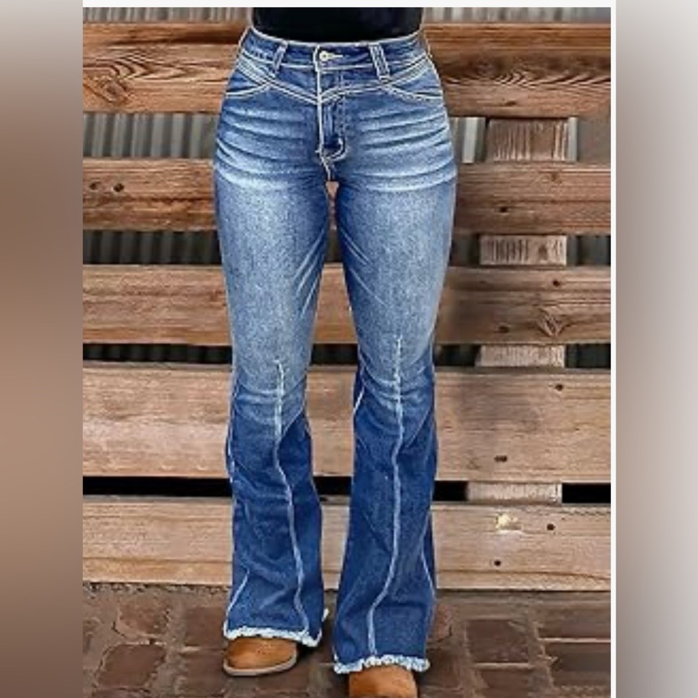 Flamingals Bootcut Jeans Frayed Hem Wash Stitch Detail Jeans Size Small NWT